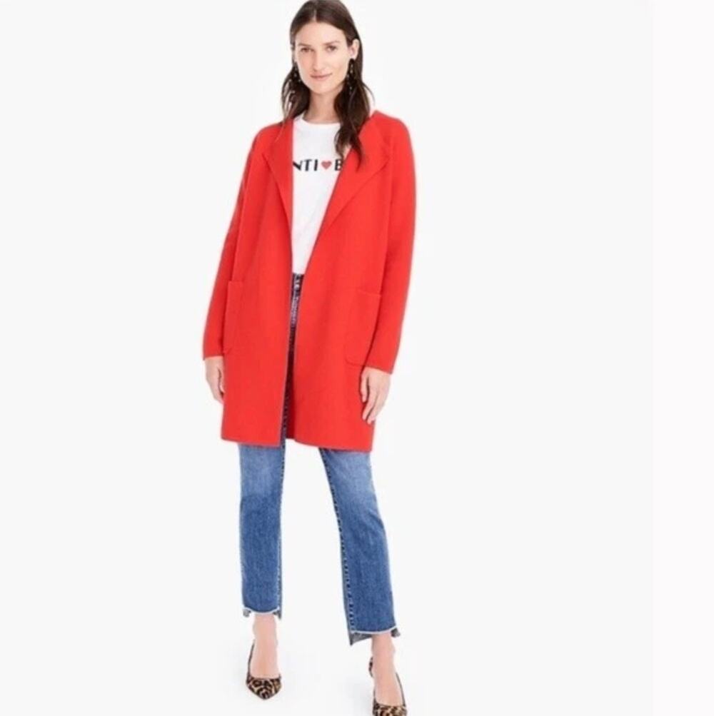 J. Crew 365 Juliette Collarless Sweater Blazer Size S Open Front Tomato Red Wool